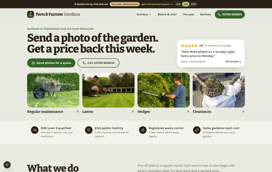 Fern & Furrow Gardens — Gardener website built by Little Web Lab