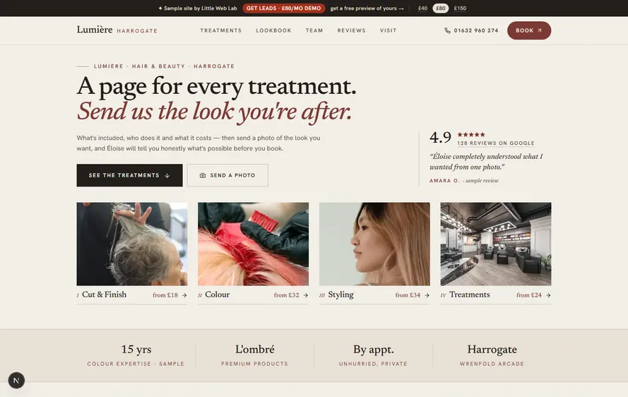 Lumière Hair & Beauty — Salon website built by Little Web Lab