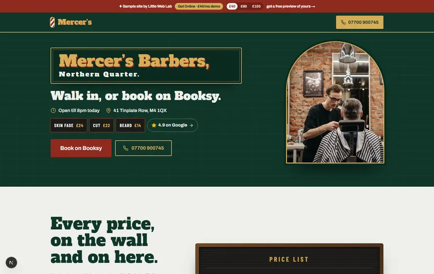 Mercer's Barbers — Barber website built by Little Web Lab