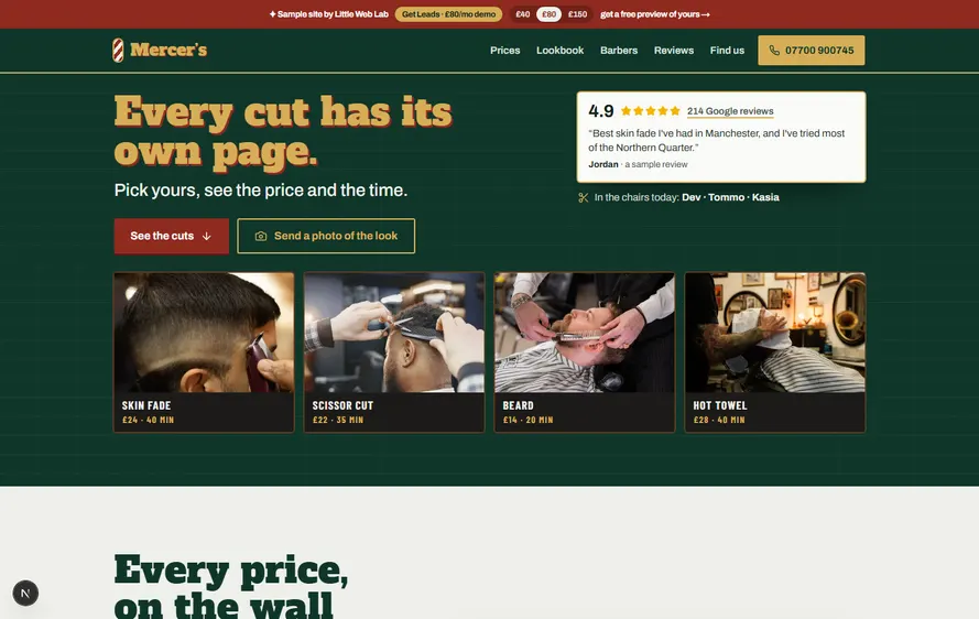 Mercer's Barbers — Barber website built by Little Web Lab
