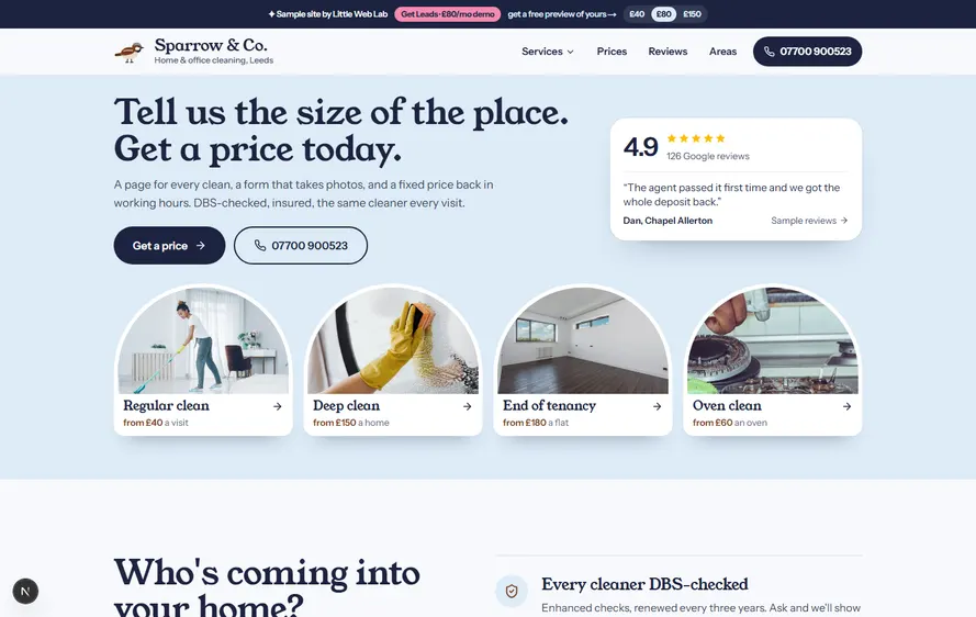 Sparrow & Co. Cleaning — Cleaner website built by Little Web Lab