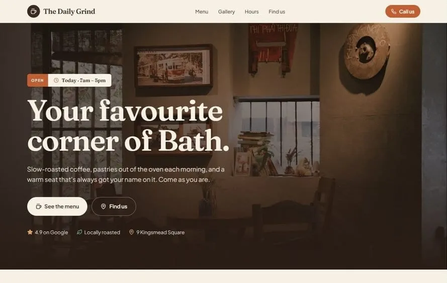 The Daily Grind — Café website built by Little Web Lab